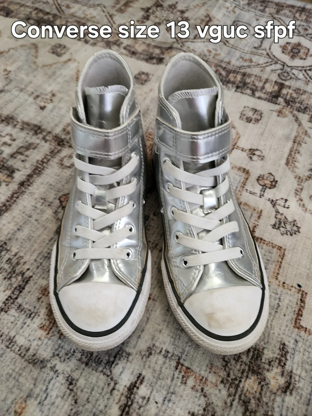 Converse Metallic Silver High-Top Sneakers with Velcro Strap